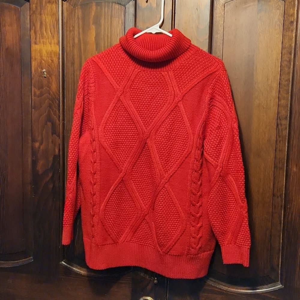 Red turtleneck sweater